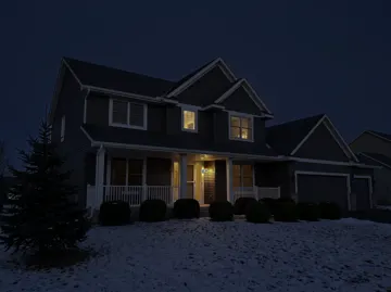 Grey two-storey with front porch
